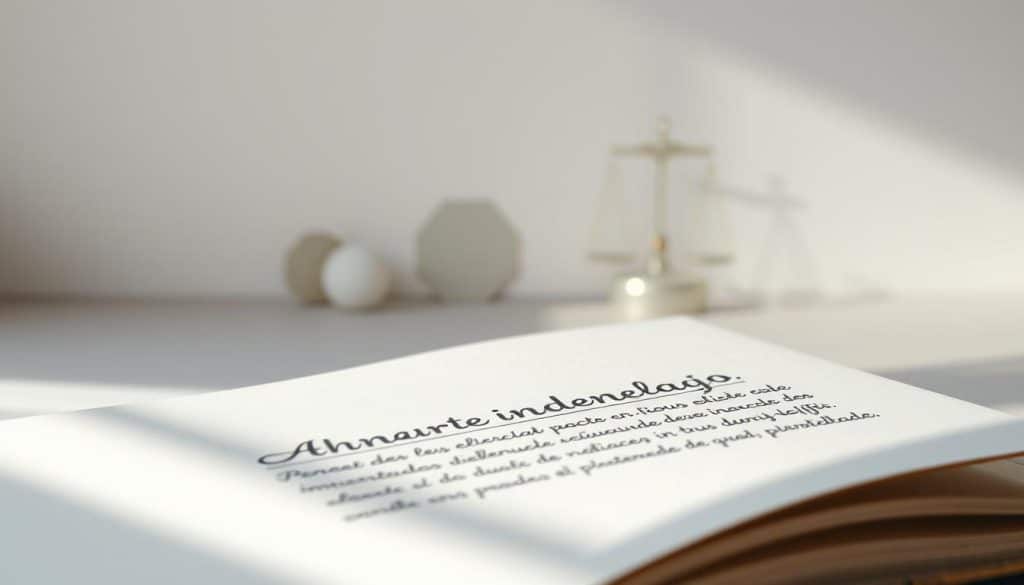 A clean, minimalist composition depicting the "definition of inheritance acceptance". In the foreground, an open book with elegant calligraphic handwriting spells out the key term in Spanish. The pages are illuminated by soft, diffused lighting from an unseen source, creating a serene, scholarly atmosphere. In the middle ground, abstract shapes and patterns suggest the conceptual and legal aspects of inheritance, rendered in a muted, neutral color palette. The background fades into a hazy, contemplative space, allowing the viewer to focus on the central elements. The overall mood is one of thoughtful contemplation and quiet understanding.