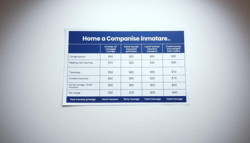 A detailed comparative analysis of home insurance policies, showcasing a meticulously designed table displaying coverage options and pricing details. The table is set against a clean, minimalist background, with a subtle gradient or pattern to add visual interest. The lighting is soft and diffused, creating a sense of professionalism and clarity. The composition balances the informative table with negative space, allowing the key details to take center stage. The overall mood is one of sophistication and practicality, conveying the importance of making an informed decision when choosing a home insurance plan.