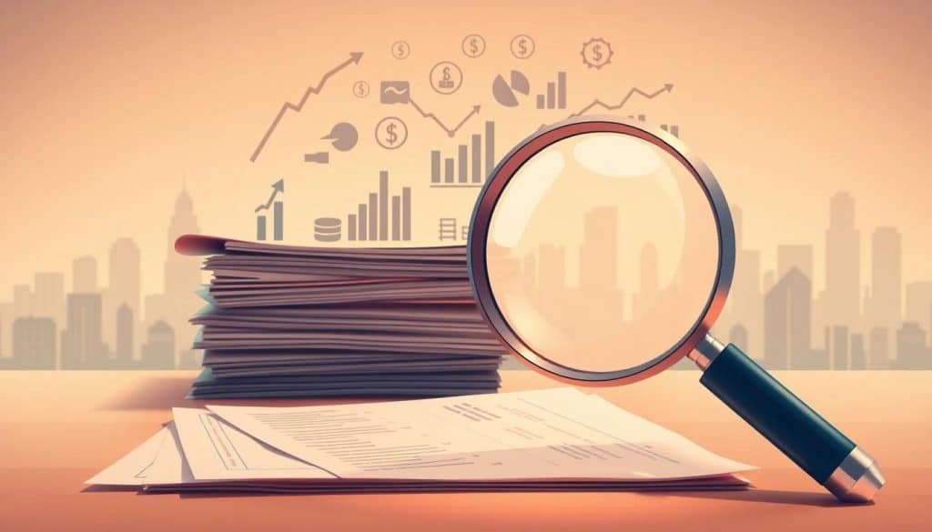 A detailed illustration of investment biases, featuring a thoughtful composition with a warm, muted color palette. In the foreground, a magnifying glass hovers over a stack of financial documents, symbolizing the careful examination of investment decisions. The middle ground showcases various financial icons and graphs, depicting the complex web of factors that can influence investment behavior. In the background, a subtle cityscape backdrop suggests the broader economic landscape. The lighting is soft and diffused, creating a contemplative atmosphere. The overall scene conveys the importance of recognizing and mitigating cognitive biases in personal finance. A detailed illustration of investment biases, featuring a thoughtful composition with a warm, muted color palette. In the foreground, a magnifying glass hovers over a stack of financial documents, symbolizing the careful examination of investment decisions. The middle ground showcases various financial icons and graphs, depicting the complex web of factors that can influence investment behavior. In the background, a subtle cityscape backdrop suggests the broader economic landscape. The lighting is soft and diffused, creating a contemplative atmosphere. The overall scene conveys the importance of recognizing and mitigating cognitive biases in personal finance.