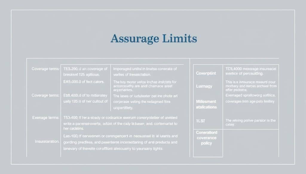 A detailed illustration of the coverage limits on an insurance policy, depicting a meticulously designed blueprint-style diagram. The layout should feature a clean, technical aesthetic with a focus on presenting the key coverage terms and exclusions in a clear, organized manner. The image should convey a sense of professionalism and authority, with a neutral color palette of grays, blues, and whites to create a formal, institutional atmosphere. Utilize precise, architectural linework and minimal, straightforward iconography to visually communicate the essential components of an insurance policy's coverage limits.