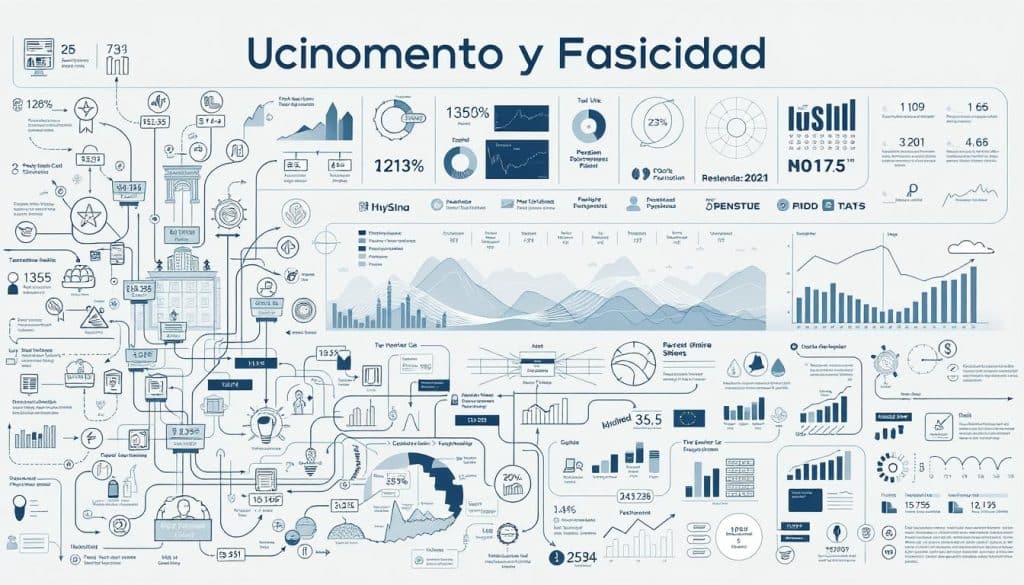 A detailed technical illustration showcasing the key workings and tax implications of pension plans and investment funds. The foreground depicts a complex network of financial instruments, calculations, and data flows, visualizing the intricate mechanics of these retirement savings vehicles. The middle ground features a panoramic overview of the investment landscape, with various asset classes and market indicators. The background sets a mood of sober professionalism, with a clean minimalist layout and subtle lighting that conveys a sense of trust and reliability. The overall composition strikes a balance between analytical precision and visual elegance, serving as an informative yet visually striking representation of the "Funcionamiento y Fiscalidad" aspects of pension plans and investment funds. A detailed technical illustration showcasing the key workings and tax implications of pension plans and investment funds. The foreground depicts a complex network of financial instruments, calculations, and data flows, visualizing the intricate mechanics of these retirement savings vehicles. The middle ground features a panoramic overview of the investment landscape, with various asset classes and market indicators. The background sets a mood of sober professionalism, with a clean minimalist layout and subtle lighting that conveys a sense of trust and reliability. The overall composition strikes a balance between analytical precision and visual elegance, serving as an informative yet visually striking representation of the "Funcionamiento y Fiscalidad" aspects of pension plans and investment funds.