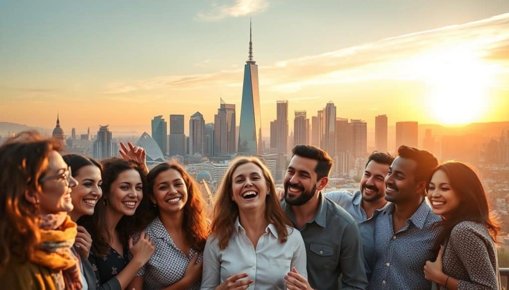 A dynamic cityscape depicting the rapid growth of exchange-traded funds (ETFs) in Spain. In the foreground, a group of diverse investors enthusiastically discussing investment strategies, their expressions conveying a sense of optimism and financial empowerment. In the middle ground, a towering skyline of modern high-rise buildings symbolizing the increasing presence of ETFs in the Spanish financial landscape. In the background, a vibrant sunset casts a warm, golden glow, illuminating the dynamic energy of the burgeoning ETF market. The scene is captured through a wide-angle lens, showcasing the scale and momentum of this transformative financial trend.