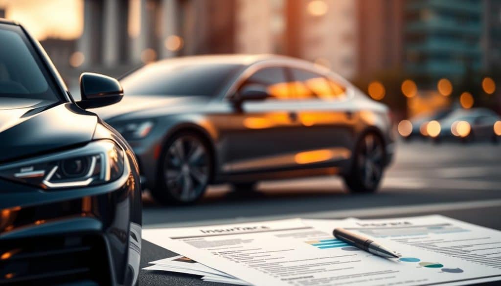 A high-quality, photorealistic image of car insurance coverages. The foreground depicts a sleek, modern sedan, its exterior gleaming under soft, warm lighting. The middle ground showcases various insurance policy documents, graphically depicting the key coverage details, such as collision, comprehensive, and liability. The background features a blurred cityscape, suggesting the broader context of automotive insurance. The overall mood is professional, informative, and visually appealing, capturing the essence of the "Coberturas y Ventajas: Desglosando cada Modalidad" section. The image utilizes a cinematic camera angle and shallow depth of field to draw the viewer's attention to the key elements. A high-quality, photorealistic image of car insurance coverages. The foreground depicts a sleek, modern sedan, its exterior gleaming under soft, warm lighting. The middle ground showcases various insurance policy documents, graphically depicting the key coverage details, such as collision, comprehensive, and liability. The background features a blurred cityscape, suggesting the broader context of automotive insurance. The overall mood is professional, informative, and visually appealing, capturing the essence of the "Coberturas y Ventajas: Desglosando cada Modalidad" section. The image utilizes a cinematic camera angle and shallow depth of field to draw the viewer's attention to the key elements.