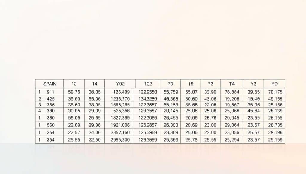 A high-resolution, detailed table showcasing legal retirement age in Spain, based on year of birth. The table is set against a clean, minimalist backdrop, with a soft, warm lighting illuminating the numbers and year labels. The overall composition is balanced and visually appealing, allowing the data to be the focal point. The table is rendered with precision, making it easy to read and interpret the relevant information. The mood is professional and informative, reflecting the subject matter of the article. A high-resolution, detailed table showcasing legal retirement age in Spain, based on year of birth. The table is set against a clean, minimalist backdrop, with a soft, warm lighting illuminating the numbers and year labels. The overall composition is balanced and visually appealing, allowing the data to be the focal point. The table is rendered with precision, making it easy to read and interpret the relevant information. The mood is professional and informative, reflecting the subject matter of the article.