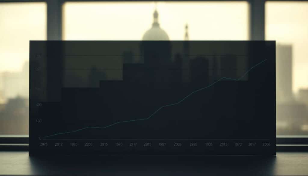 A historical chart showcasing the evolution of pensions, rendered in a muted, analytical style. The foreground depicts a line graph tracing pension values over time, with clear data points and gridlines. The middle ground features a cityscape silhouette, suggesting the broader economic and societal context. The background is bathed in a soft, contemplative lighting, with hints of architectural elements and a sense of depth. The overall composition conveys a sense of careful study and informed decision-making, appropriate for the topic of pension revaluation and its historical factors. A historical chart showcasing the evolution of pensions, rendered in a muted, analytical style. The foreground depicts a line graph tracing pension values over time, with clear data points and gridlines. The middle ground features a cityscape silhouette, suggesting the broader economic and societal context. The background is bathed in a soft, contemplative lighting, with hints of architectural elements and a sense of depth. The overall composition conveys a sense of careful study and informed decision-making, appropriate for the topic of pension revaluation and its historical factors.