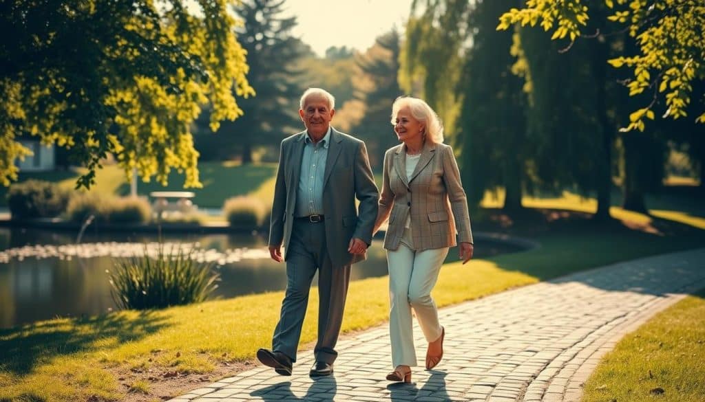 A serene, sunny park setting with lush greenery and a peaceful pond in the background. In the foreground, a well-dressed retired couple, hand-in-hand, strolling leisurely along a cobblestone path, exuding a sense of contentment and tranquility. Warm, soft lighting bathes the scene, creating a calming, nostalgic atmosphere. The couple's posture and expressions convey the joys and freedom of a well-earned retirement, a reward for a lifetime of hard work. The image reflects the introduction to the article, inviting the reader to explore the potential advantages of delaying retirement. A serene, sunny park setting with lush greenery and a peaceful pond in the background. In the foreground, a well-dressed retired couple, hand-in-hand, strolling leisurely along a cobblestone path, exuding a sense of contentment and tranquility. Warm, soft lighting bathes the scene, creating a calming, nostalgic atmosphere. The couple's posture and expressions convey the joys and freedom of a well-earned retirement, a reward for a lifetime of hard work. The image reflects the introduction to the article, inviting the reader to explore the potential advantages of delaying retirement.