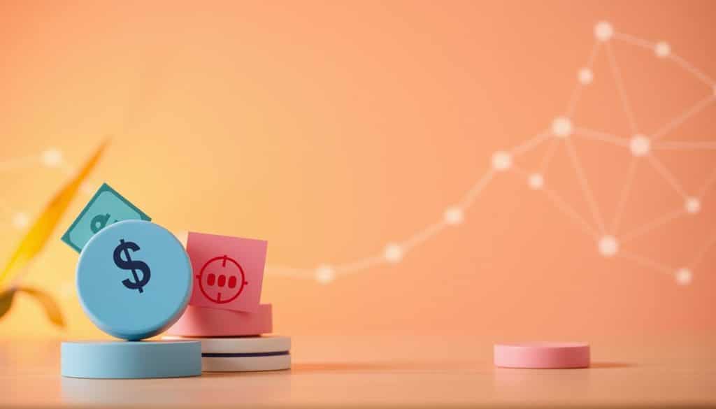 A vibrant and informative illustration of fundamental financial concepts. A clean, modern design with a soft, warm color palette. In the foreground, simple geometric shapes representing currency, savings, investments, and budgeting float against a blurred backdrop. The middle ground features a stylized line graph depicting financial growth over time. In the background, an abstract pattern of interconnected nodes and lines symbolizes the interconnected nature of financial systems. Subtle lighting casts a gentle glow, creating a sense of depth and harmony. The overall impression is one of clarity, approachability, and the interconnected nature of personal finance. A vibrant and informative illustration of fundamental financial concepts. A clean, modern design with a soft, warm color palette. In the foreground, simple geometric shapes representing currency, savings, investments, and budgeting float against a blurred backdrop. The middle ground features a stylized line graph depicting financial growth over time. In the background, an abstract pattern of interconnected nodes and lines symbolizes the interconnected nature of financial systems. Subtle lighting casts a gentle glow, creating a sense of depth and harmony. The overall impression is one of clarity, approachability, and the interconnected nature of personal finance.