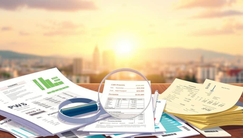 A vibrant, detailed illustration showcasing the concept of "ingresos computables pensión" (computable pension income). In the foreground, an array of financial documents, pension statements, and paystubs are neatly arranged, conveying the various income sources that contribute to a person's pension calculation. The middle ground features a magnifying glass, symbolizing the careful examination of these financial records. In the background, a serene, blurred cityscape sets the stage, with a warm, golden lighting evoking a sense of stability and security. The overall composition is clean, balanced, and visually appealing, capturing the essence of the subject matter in a professional, informative manner. A vibrant, detailed illustration showcasing the concept of "ingresos computables pensión" (computable pension income). In the foreground, an array of financial documents, pension statements, and paystubs are neatly arranged, conveying the various income sources that contribute to a person's pension calculation. The middle ground features a magnifying glass, symbolizing the careful examination of these financial records. In the background, a serene, blurred cityscape sets the stage, with a warm, golden lighting evoking a sense of stability and security. The overall composition is clean, balanced, and visually appealing, capturing the essence of the subject matter in a professional, informative manner.