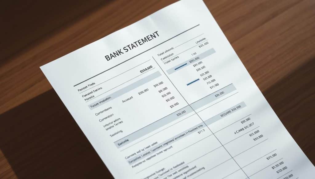 A well-lit, close-up view of an open bank statement document, with crisp edges and a clean, organized layout. The statement's details are clearly legible, showcasing various line items, account numbers, and financial figures. The overall composition has a sense of precision and attention to detail, reflecting the careful analysis of the document. The background is slightly blurred, keeping the focus on the statement itself. The lighting is soft and natural, creating a professional, authoritative atmosphere. The image conveys a sense of financial responsibility and transparency.