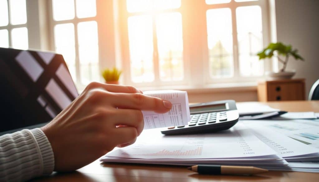 A well-organized workspace with a laptop, calculator, and financial documents neatly arranged. Warm, natural lighting filters through large windows, casting a serene ambiance. In the foreground, a hand carefully reviews payment records, meticulously tracking expenses and income. The composition emphasizes the importance of diligent financial management, with a sense of focus and control over the "seguimiento de pagos" process. A well-organized workspace with a laptop, calculator, and financial documents neatly arranged. Warm, natural lighting filters through large windows, casting a serene ambiance. In the foreground, a hand carefully reviews payment records, meticulously tracking expenses and income. The composition emphasizes the importance of diligent financial management, with a sense of focus and control over the "seguimiento de pagos" process.
