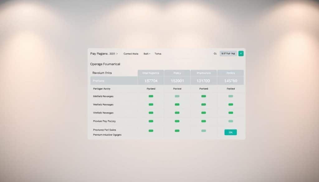 An essential insurance comparison tool, a sleek and intuitive software interface showcasing key policy details. Set against a clean, minimalist background with subtle grey tones, the tool's design emphasizes clarity and functionality. Prominent metrics and toggles allow users to effortlessly compare coverage, premiums, and other vital statistics across providers. Rendered with a professional, high-tech aesthetic using a shallow depth of field to draw the eye to the central interface. Warm, directional lighting casts soft shadows, creating depth and dimension. The overall mood is one of confidence, reliability, and user-friendly practicality.