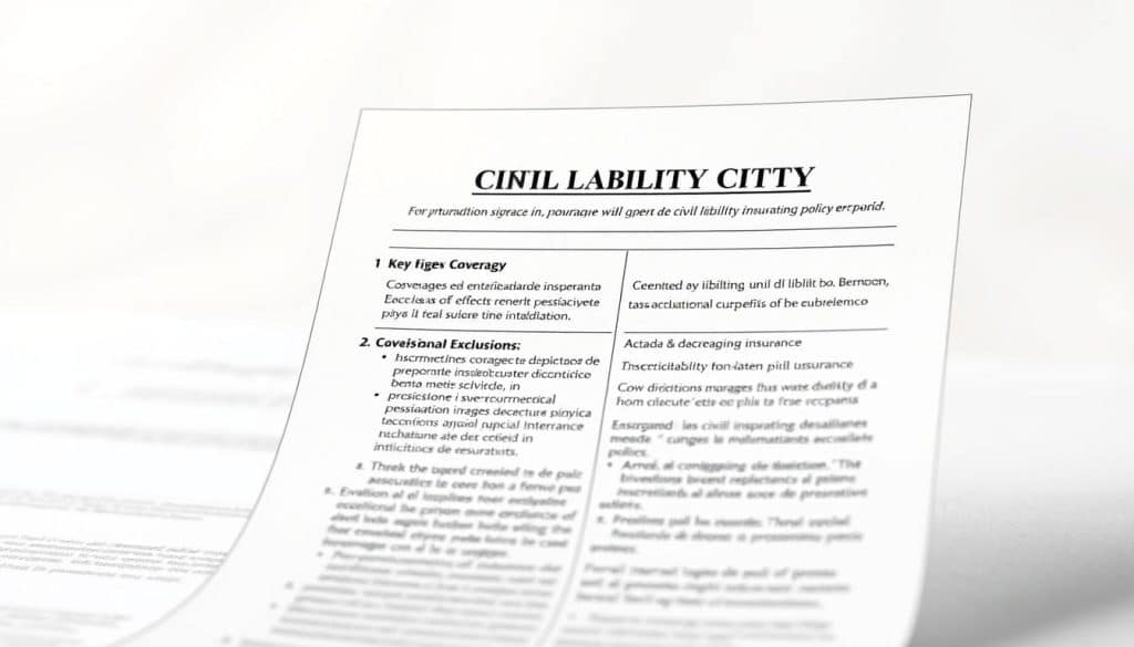 Coberturas seguro responsabilidad civil A detailed architectural illustration of an insurance policy document showcasing the key coverages and exclusions of a civil liability insurance policy. The document is presented against a soft, muted background with a depth of field effect, drawing the viewer's attention to the policy details. The illustration features intricate linework, subtle textures, and a balanced composition that effectively communicates the subject matter. The overall mood is professional, informative, and visually compelling, suitable for use in an article about civil liability insurance. Coberturas seguro responsabilidad civil A detailed architectural illustration of an insurance policy document showcasing the key coverages and exclusions of a civil liability insurance policy. The document is presented against a soft, muted background with a depth of field effect, drawing the viewer's attention to the policy details. The illustration features intricate linework, subtle textures, and a balanced composition that effectively communicates the subject matter. The overall mood is professional, informative, and visually compelling, suitable for use in an article about civil liability insurance.